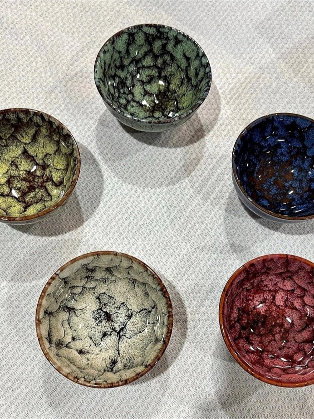 Artisan-Style Five Elements Ceramic Tea Cups – Colorful Glaze Set of 5